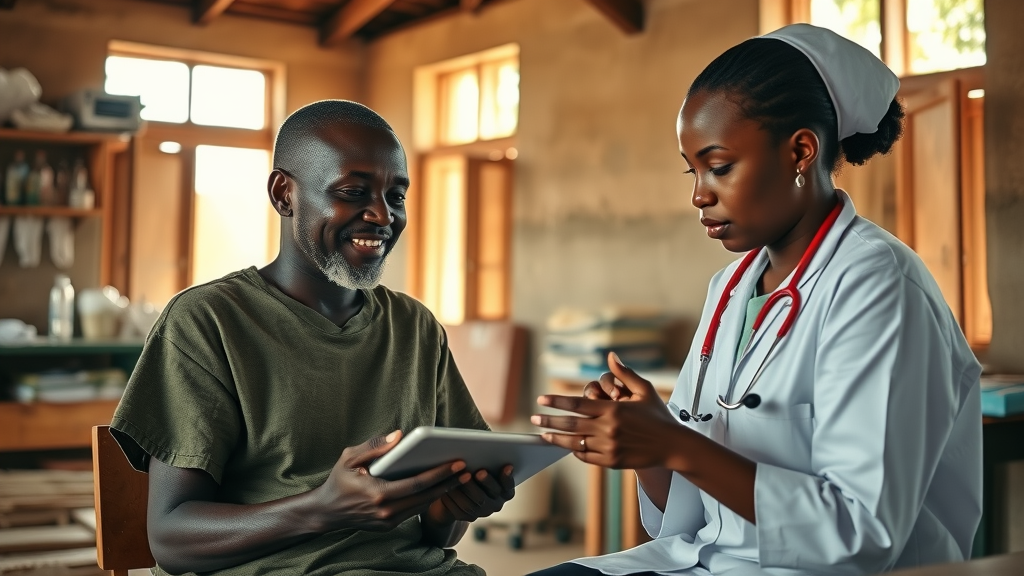 Innovative telemedicine rural East Africa global healthcare services tablet nurse patient doctor