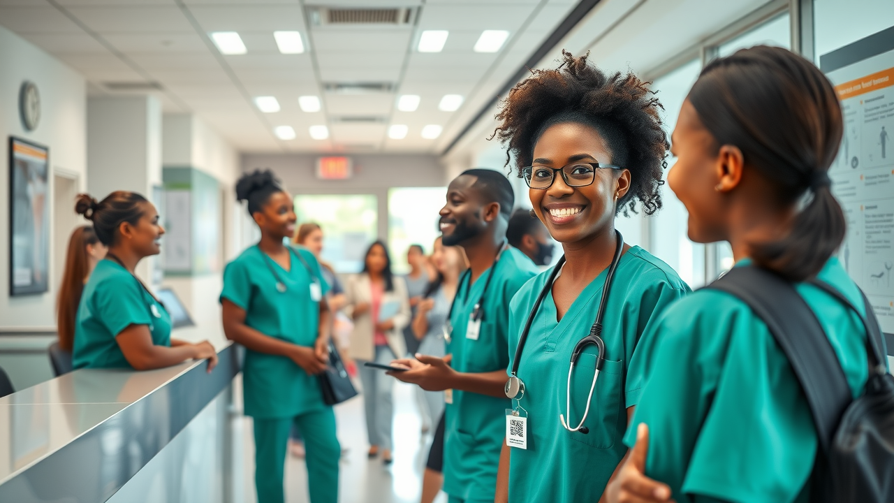 Case Clinic patient care at modern clinic reception with welcoming staff assisting arriving patients in a bright, contemporary medical environment