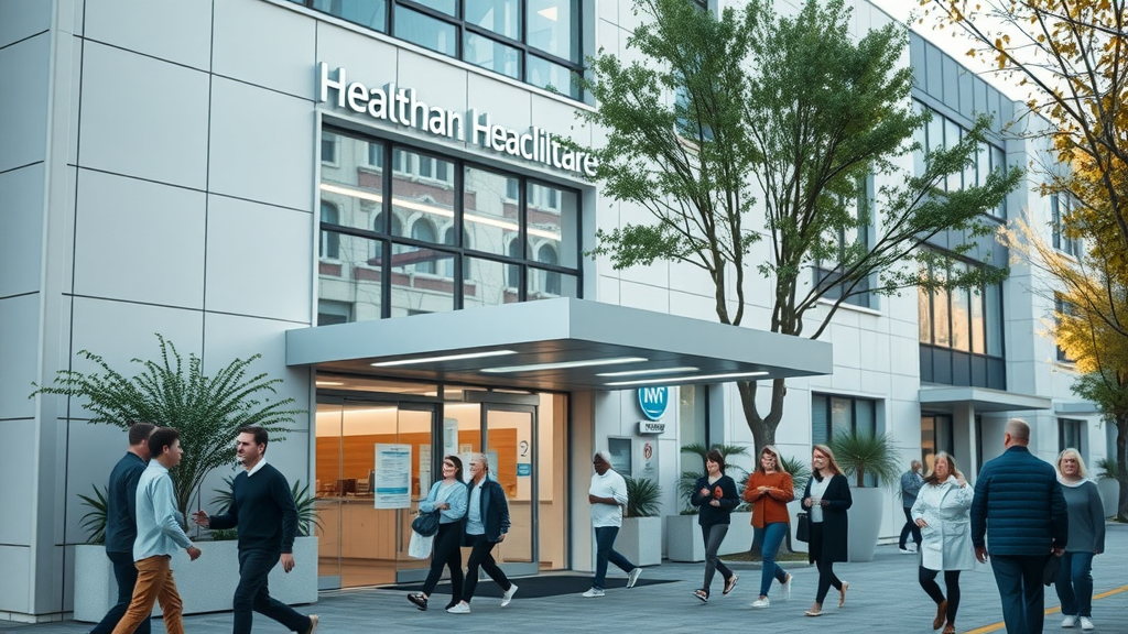 modern healthcare facility exterior welcoming atmosphere Case Clinic medical services contemporary urban medical centre