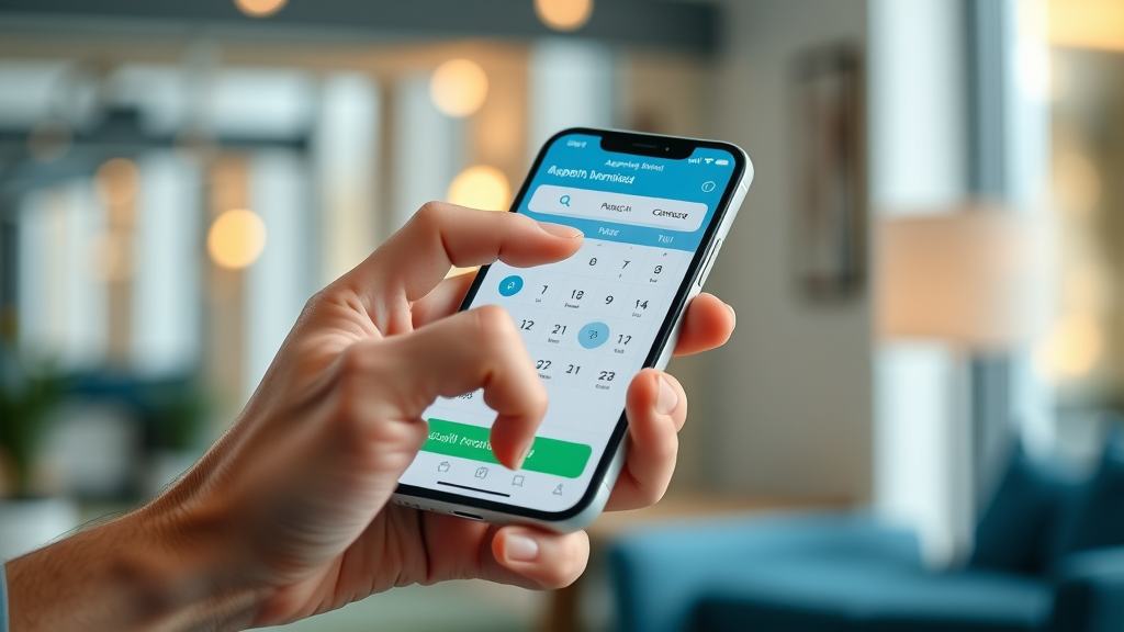 Hand using a healthcare booking app for Medcare Services Uganda, effortless appointment scheduling