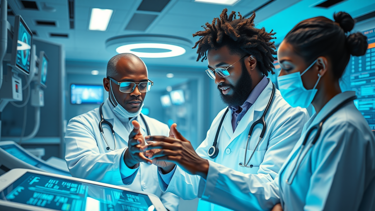 doctors using technology in clinic, healthcare innovation, case clinic history, modern patient care