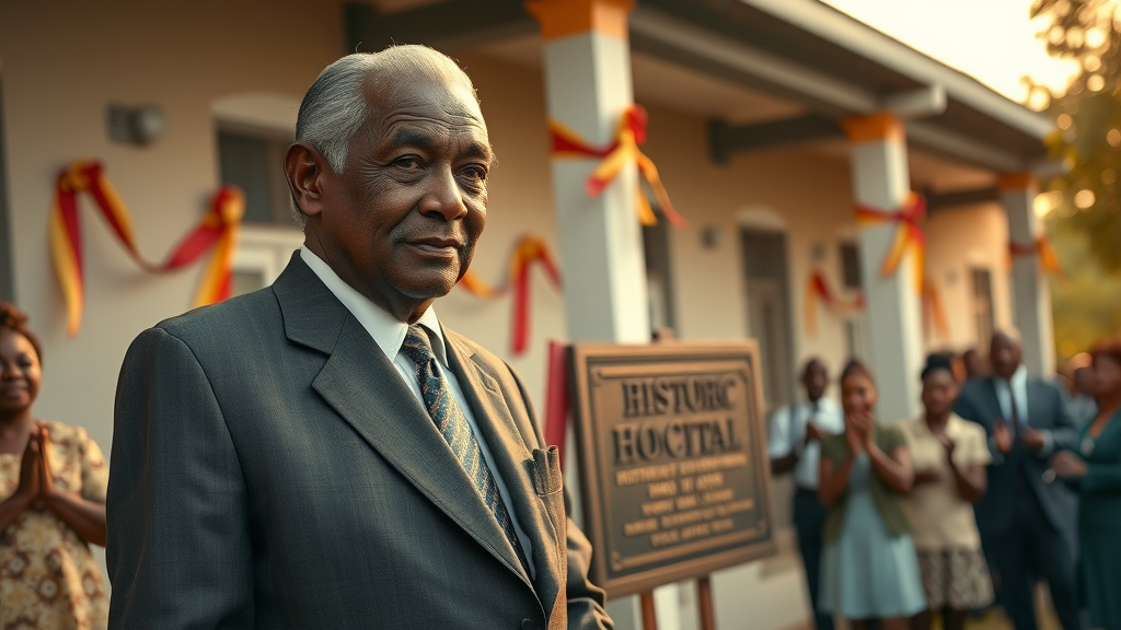 Ugandan medical pioneer unveiling a historic hospital in Uganda