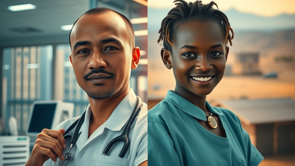 Contrast high-tech global hospital rural East African clinic healthcare services modern tradition comparison 
