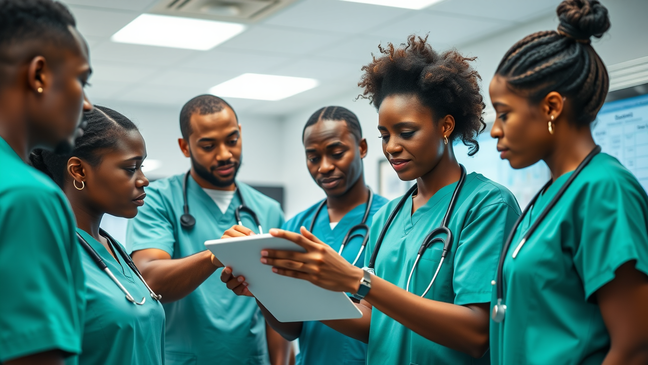 Case Clinic patient care coordinated by multidisciplinary healthcare professionals discussing patient needs in a digital clinical conference room