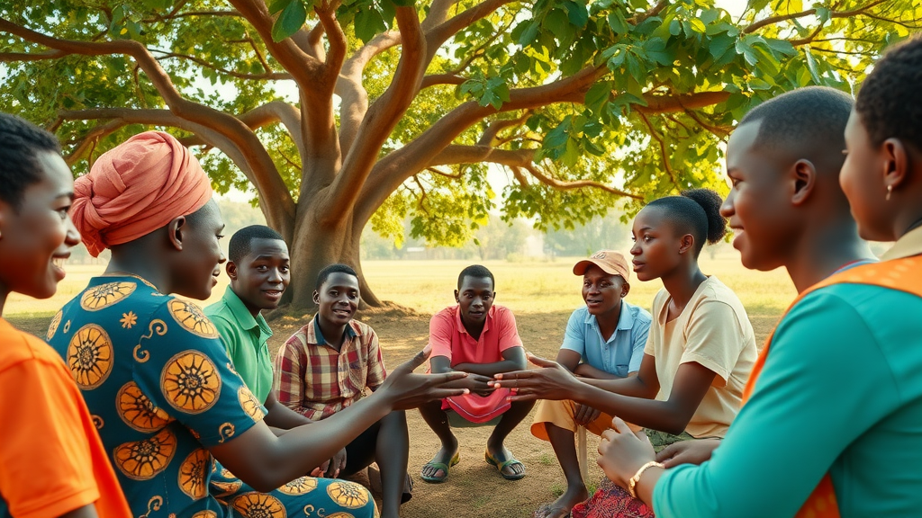 Community health meeting in rural Uganda, healthcare services Uganda, villagers receiving advice