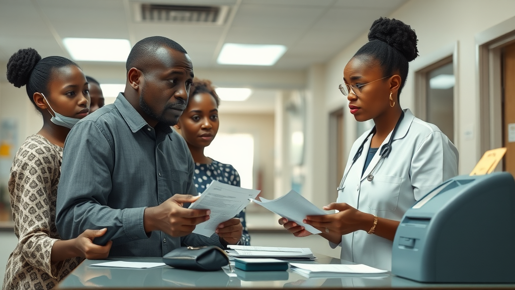 Ugandan family discussing healthcare payments, real cost of care in Uganda