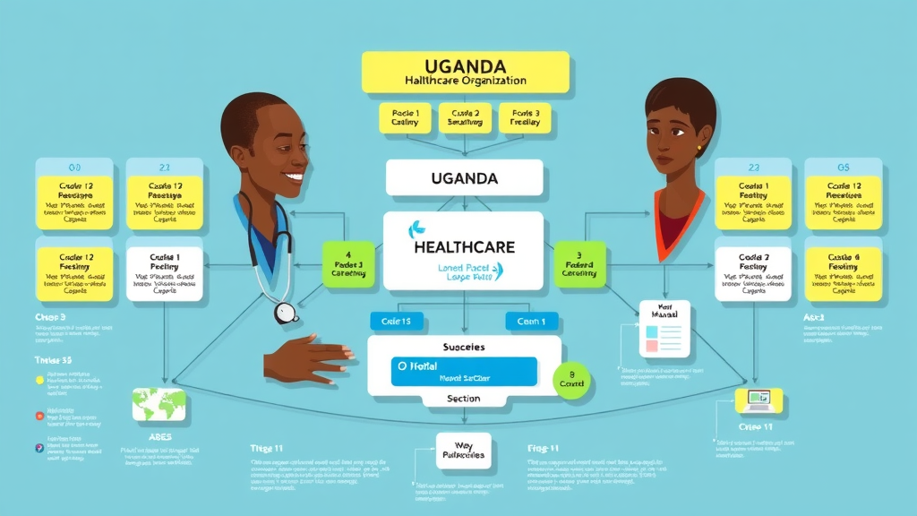 Diagram of Uganda decentralized healthcare system structure, public-private integration