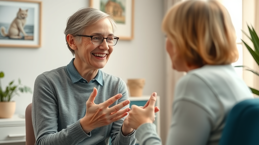 empathetic counselor interacting with patient Case Clinic medical services counseling services comfortable medical centre office