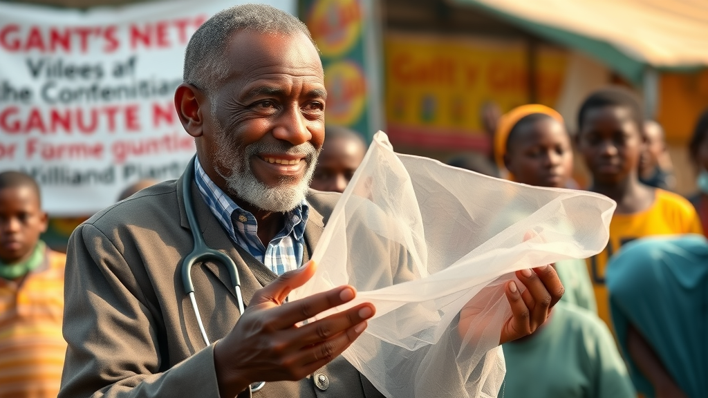 Veteran Ugandan doctor distributing mosquito nets for infectious disease prevention, community health outreach by Case Medcare Services