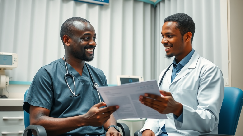 Friendly Ugandan medical team at Case Clinic supports men
