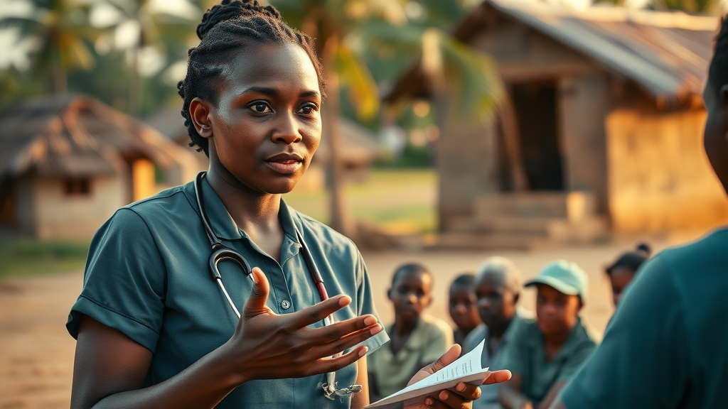 Ugandan nurse leading a group to dispel myths about infectious diseases