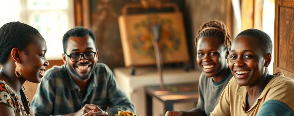 Inspiring Ugandan family enjoying healthy meal for diabetes management Uganda