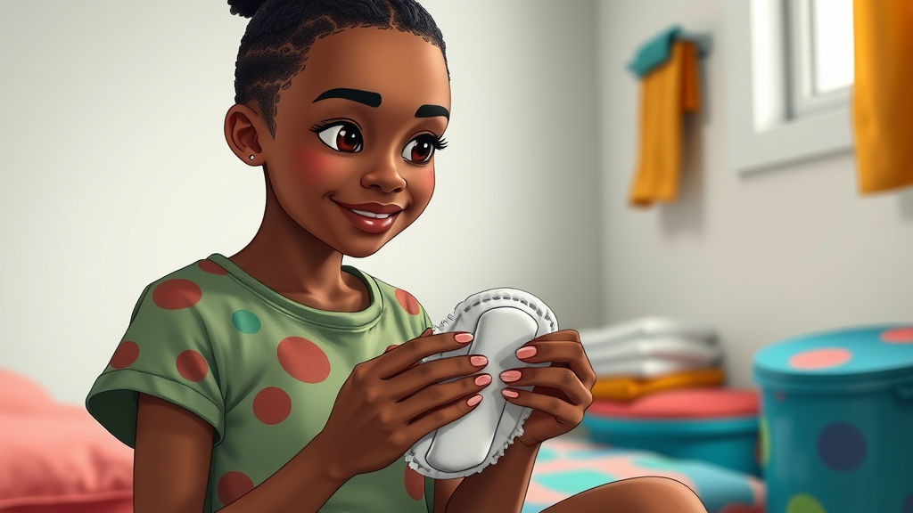 Resourceful Ugandan teenager learning how to fold and use a reusable menstrual pad for menstrual hygiene