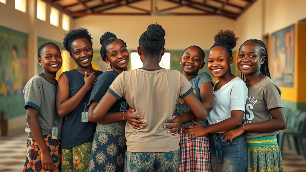Hopeful group of Ugandan adolescent girls, empowered and united in menstrual health awareness